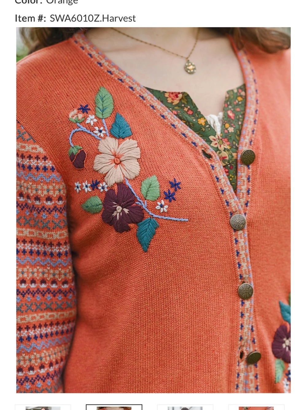 April Cornell Coral Embroidered V-Neck Cardigan